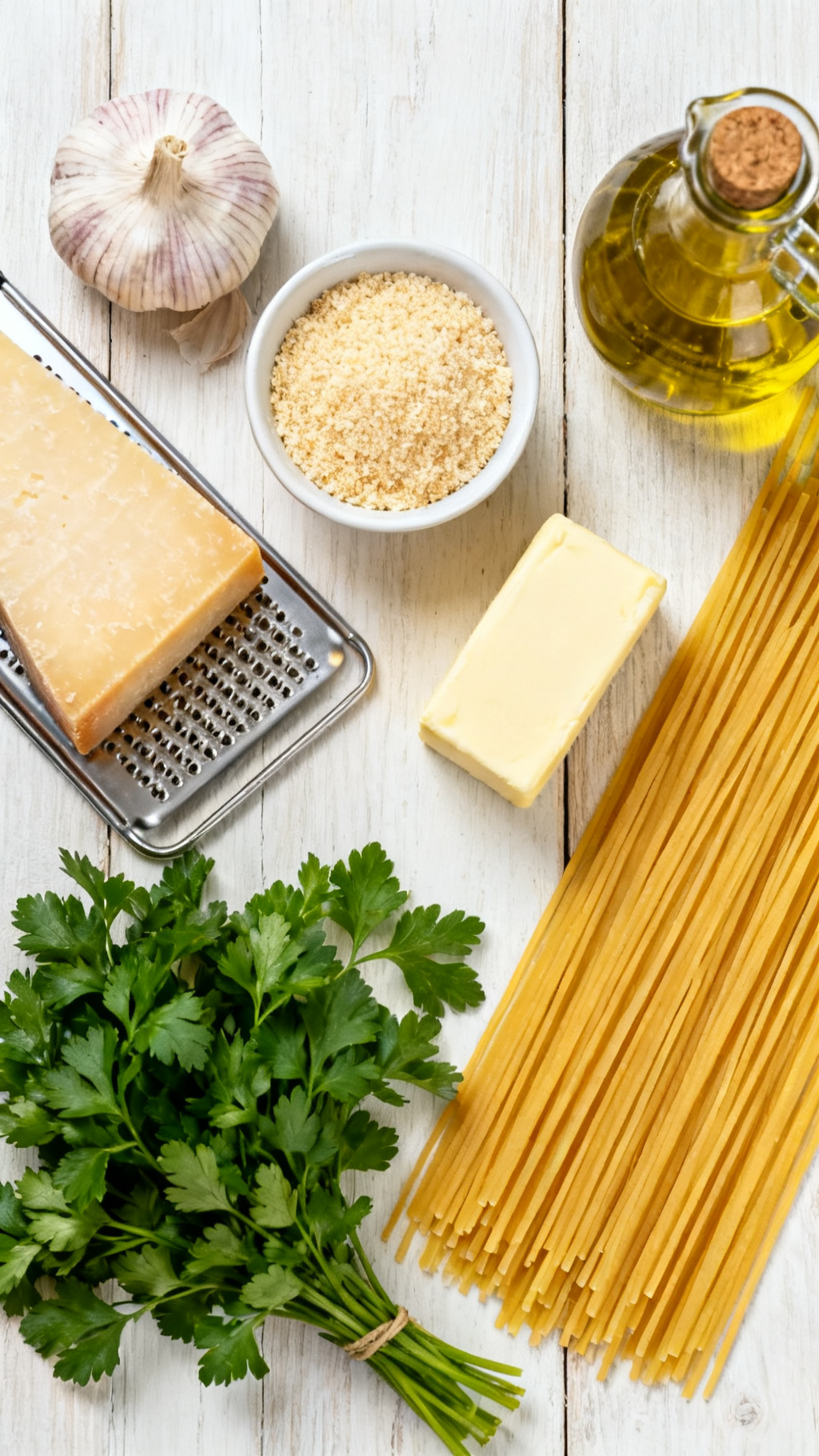 Roasted Garlic Parmesan Pasta With Crispy Breadcrumbs — ingredients