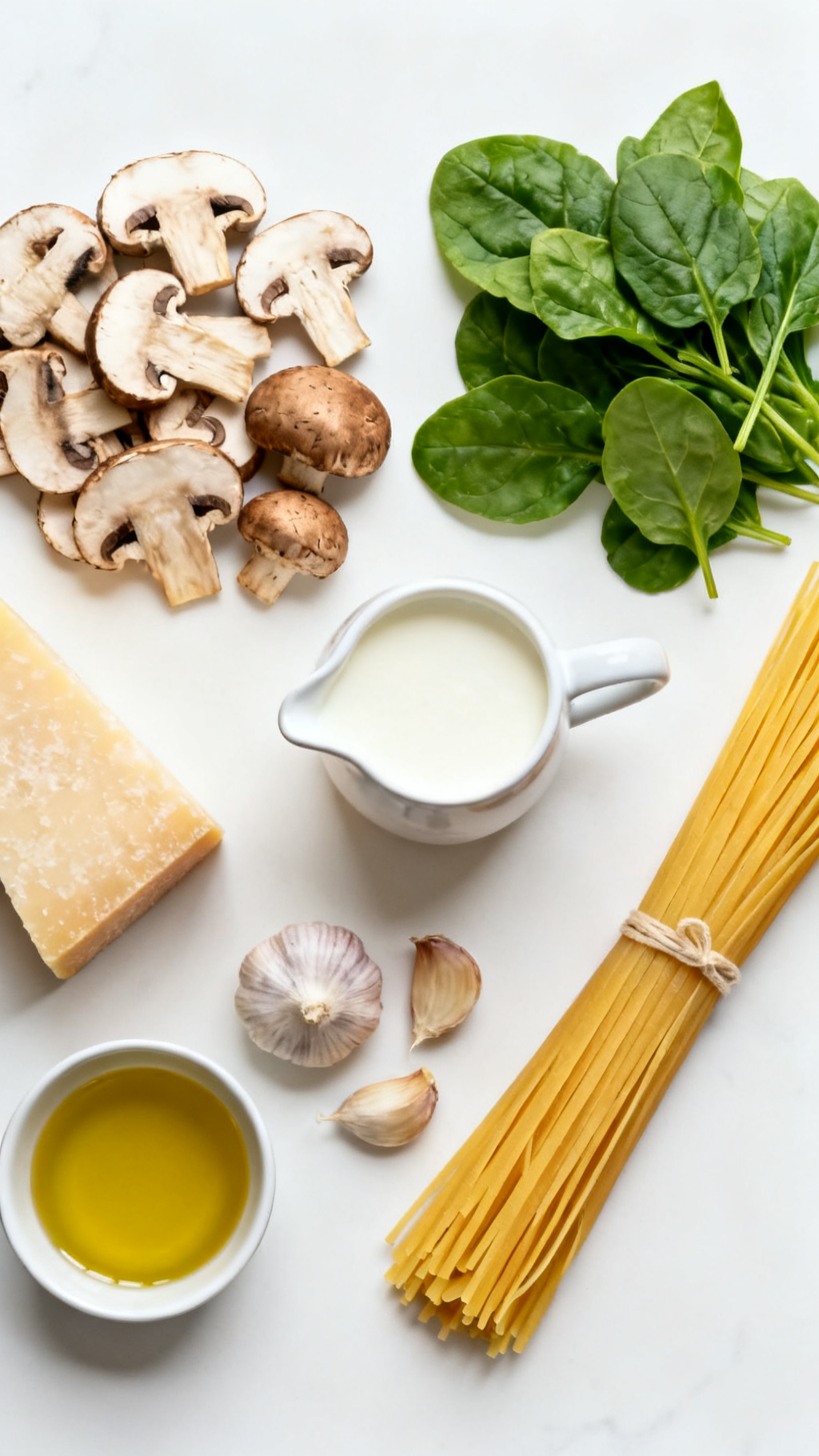 Creamy Spinach and Mushroom Pasta (Easy Meatless Meal) — ingredients