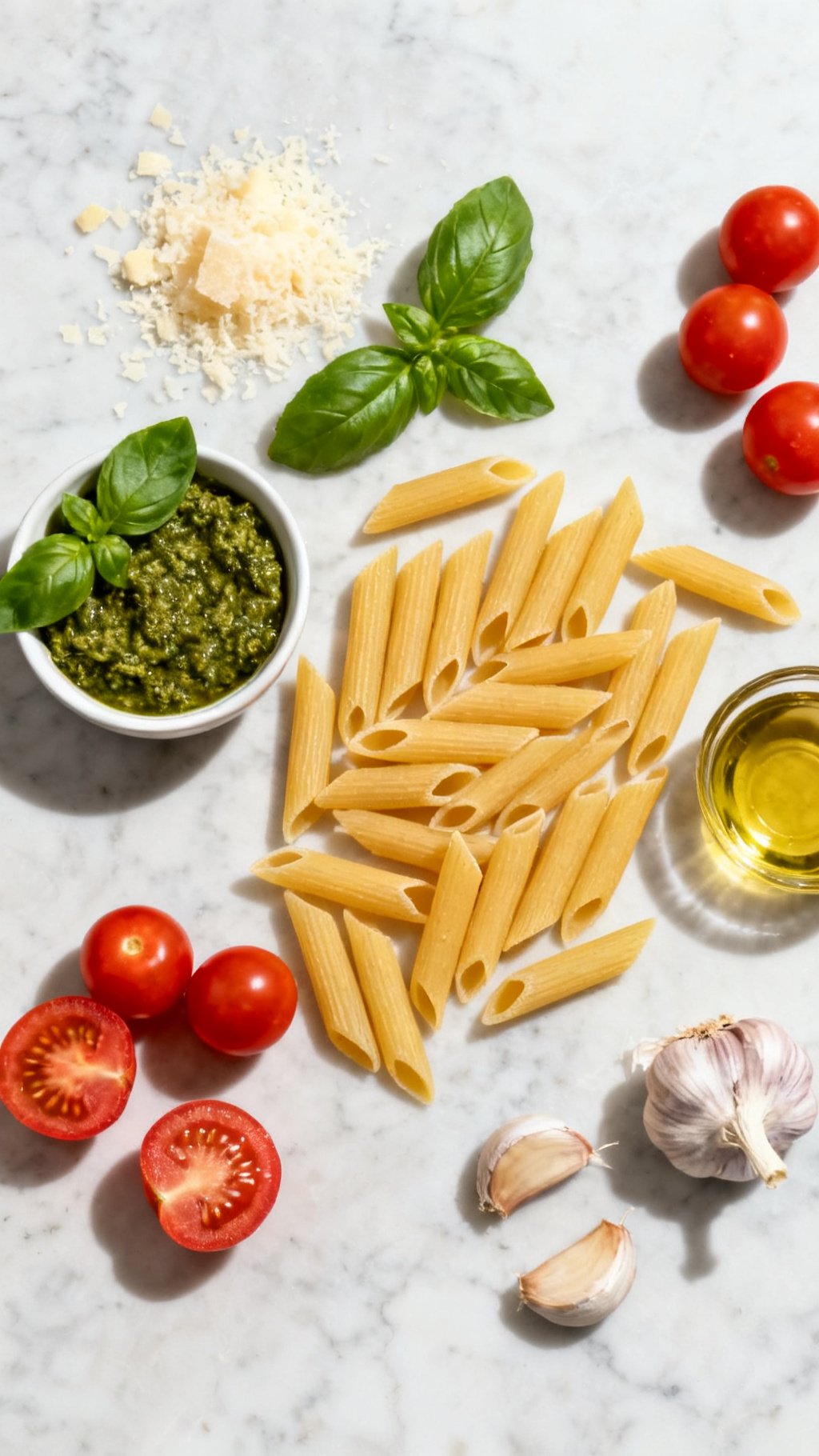 Creamy Pesto Pasta With Burst Cherry Tomatoes — ingredients