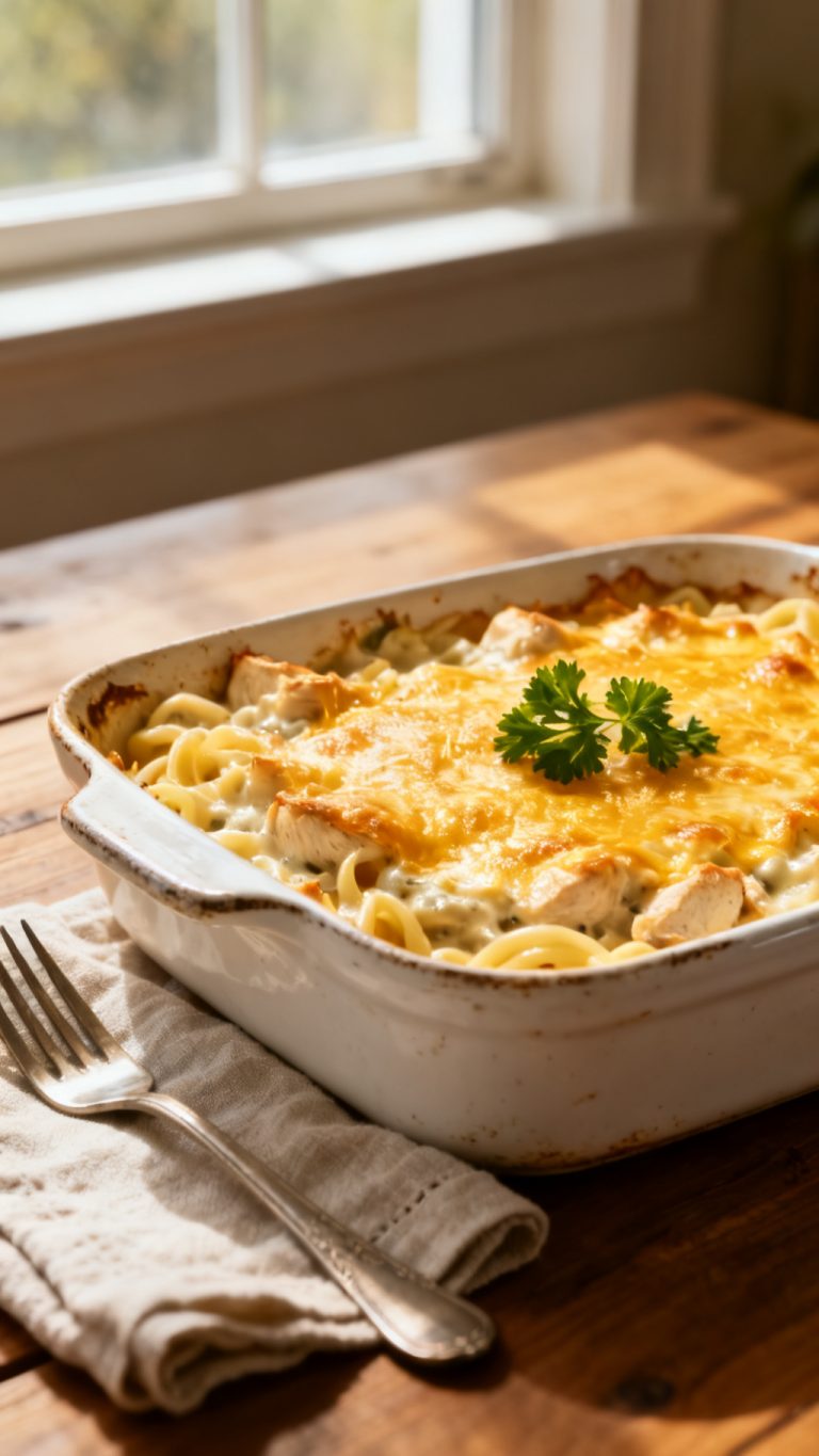 Creamy Chicken Alfredo Casserole – Easy, Hearty & Packed with Flavor