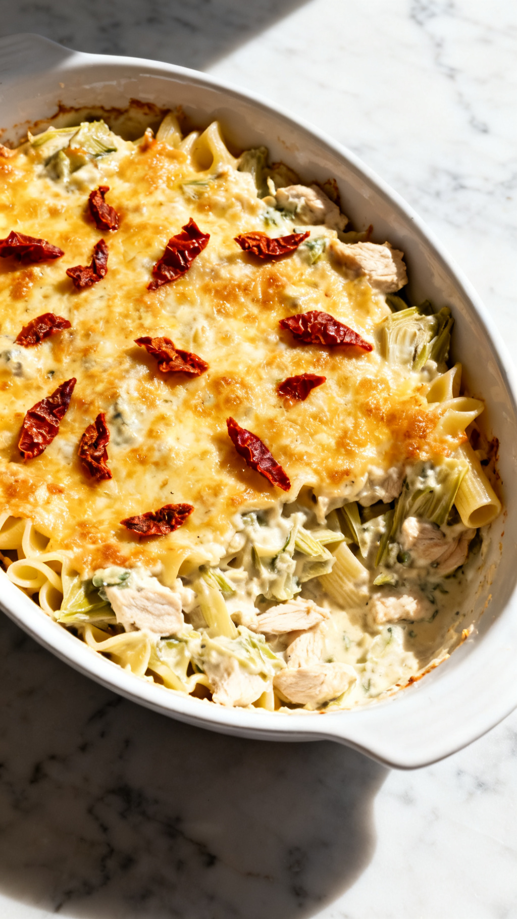Creamy Artichoke and Chicken Pasta Casserole