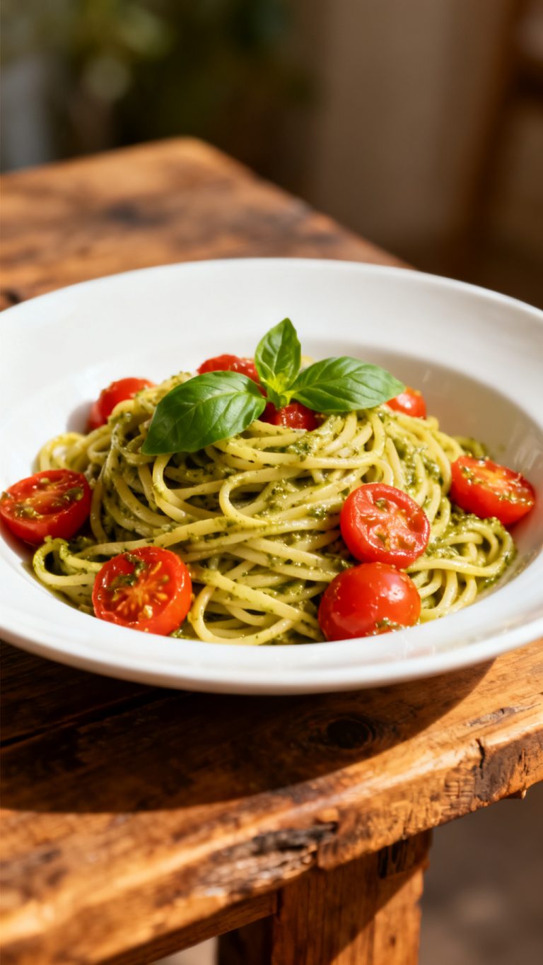 Creamy Pesto Pasta With Burst Cherry Tomatoes