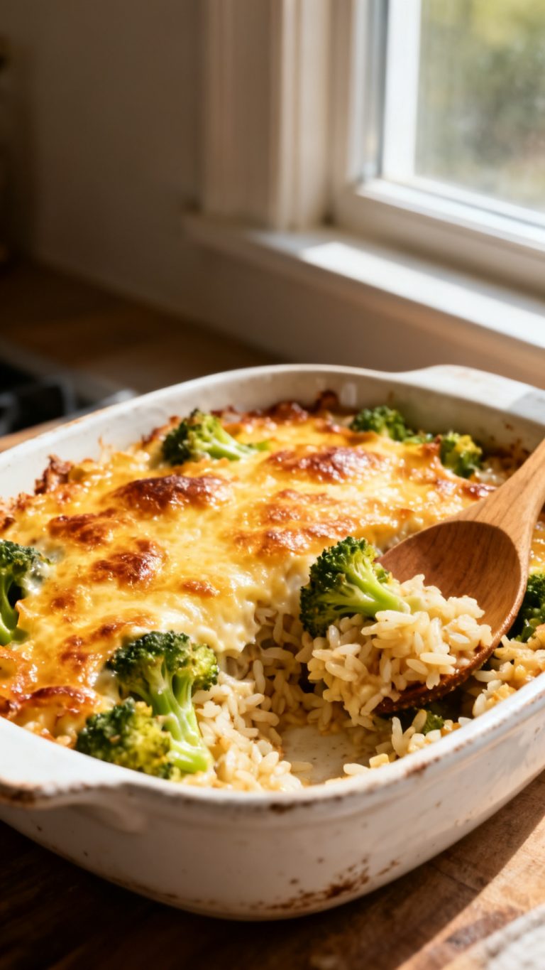 Cheesy Broccoli & Rice Casserole – Creamy, Comforting & Crowd-Pleasing