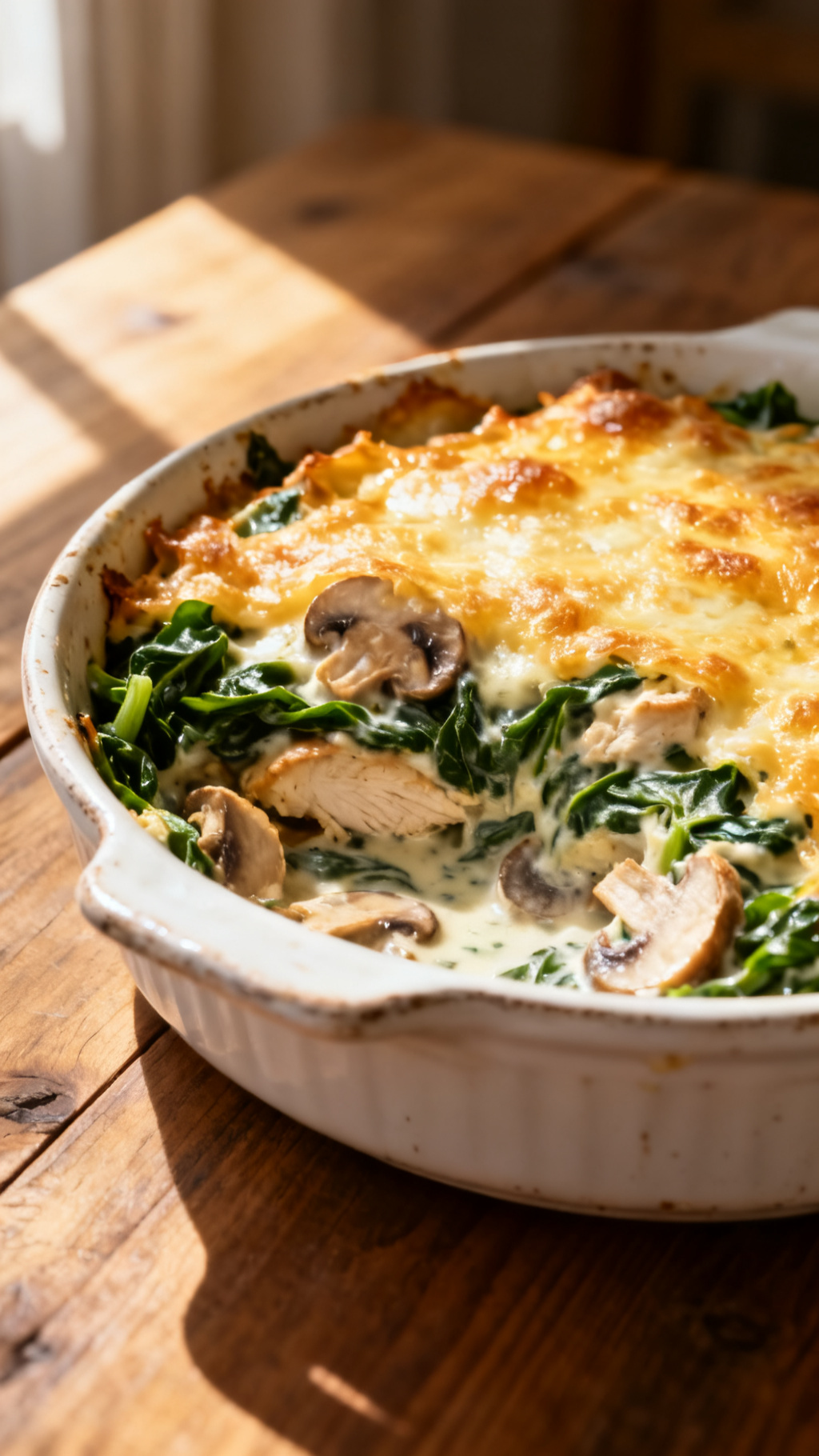 Creamy Spinach & Mushroom Chicken Casserole – Rich, Comforting & Full of Flavor