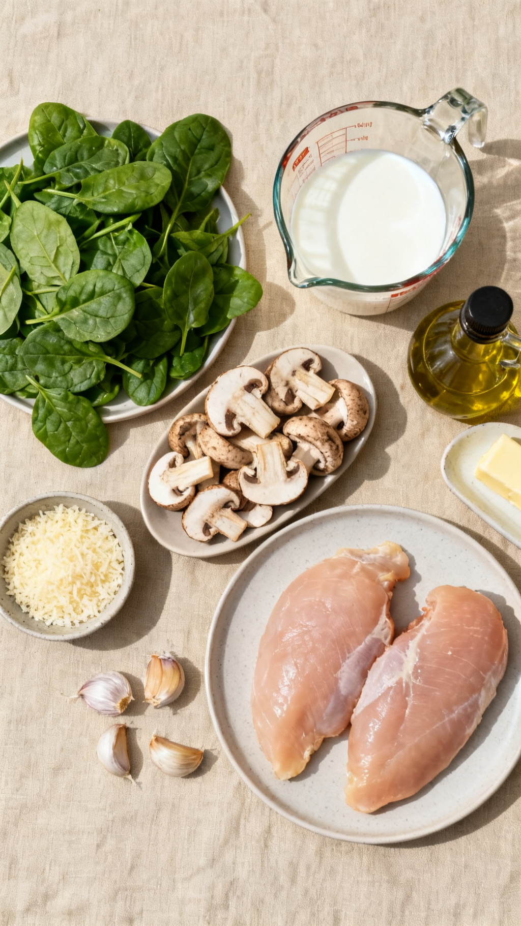 Creamy Spinach & Mushroom Chicken Casserole – Rich, Comforting & Full of Flavor — ingredients