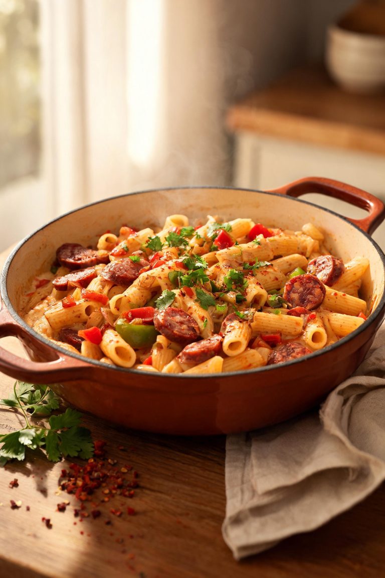One Pot Creamy Spicy Cajun Sausage Pasta